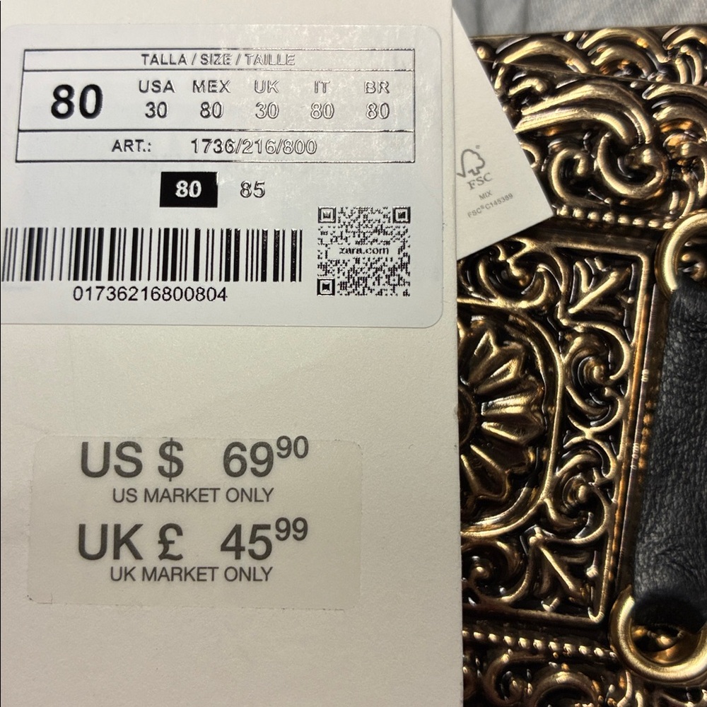 NWT. Zara Black Wide Leather Belt with Ties. Size 30. - Picture 9 of 9